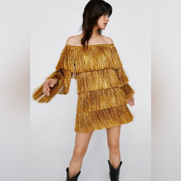 Nasty Gal Dresses Nasty Gal Long Sleeve Tinsel Fringe Mini Dress